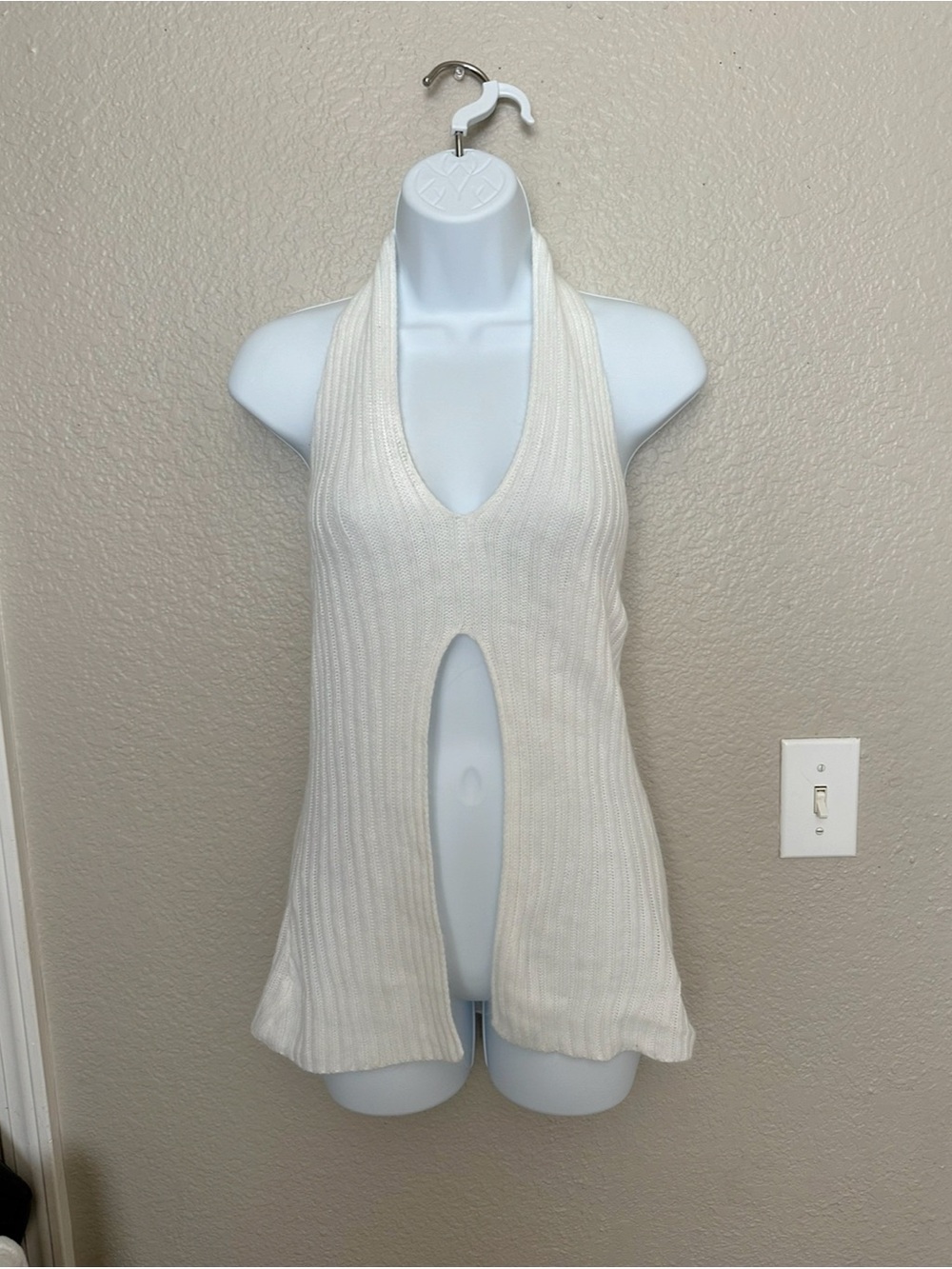 Cream Knit Halter Top with Front Cutout